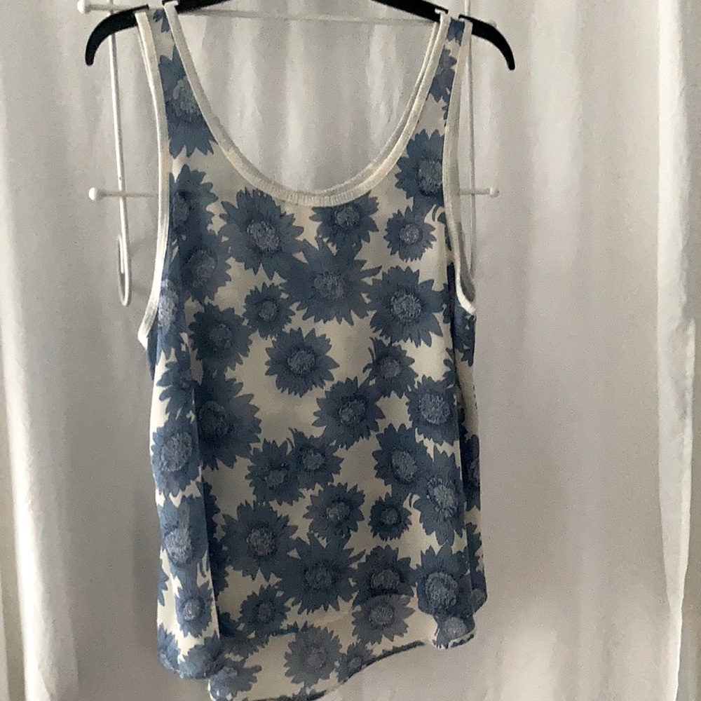 Women’s,Sz L,Mudd,Tank Top white/Blue Sunflowers